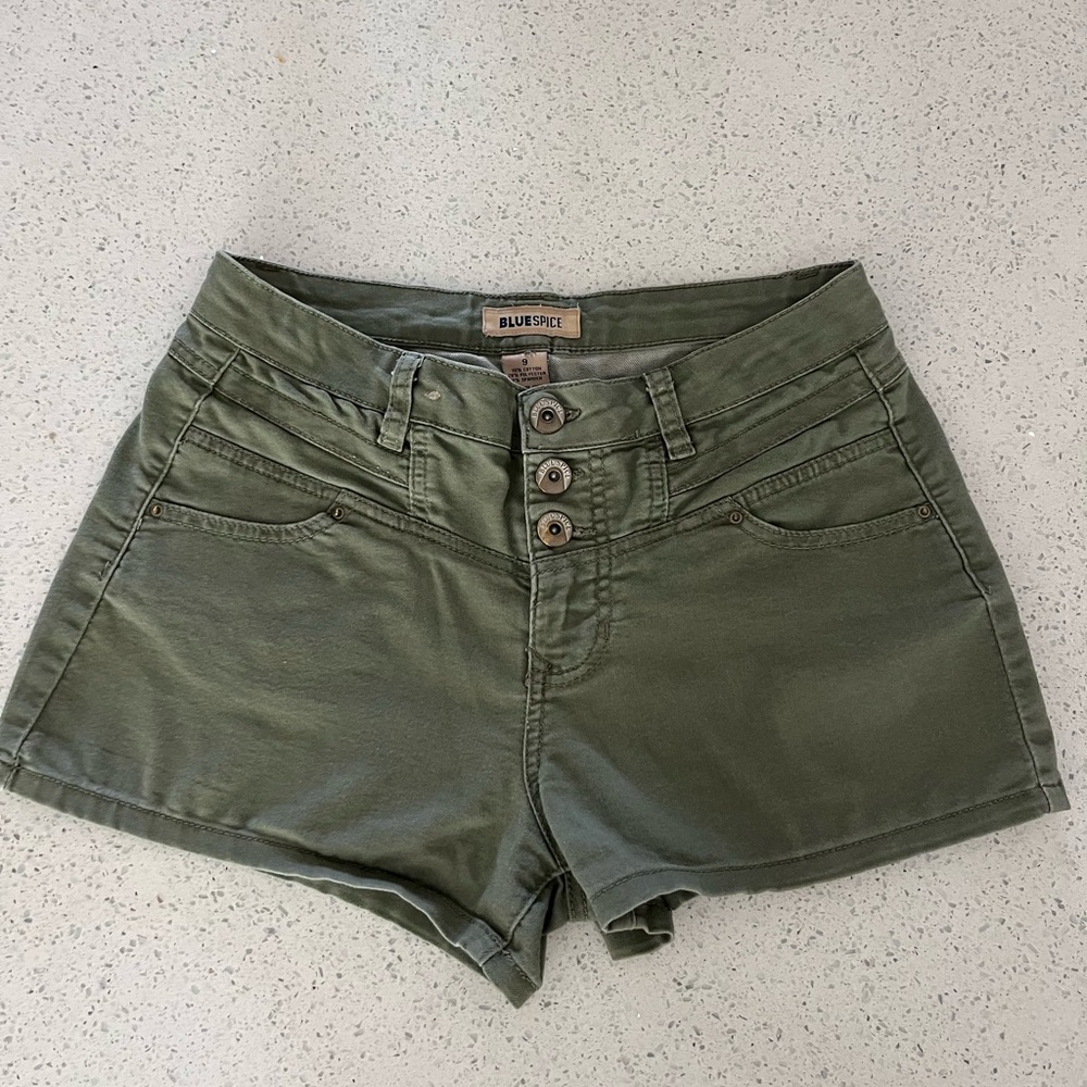 Olive green denim shorts